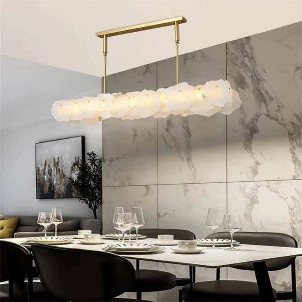 Alabaster Oval Chandelier with Rod, Dining Room Chandelier