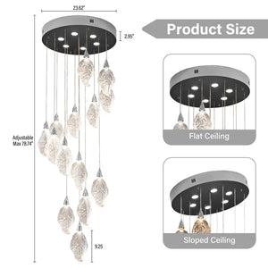 Silver Bionic Leaf 20-Light LED Chandelier for High Ceilings