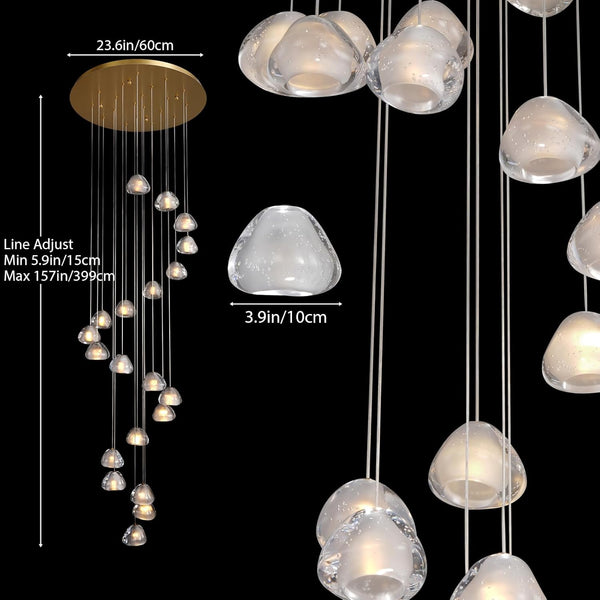 20-Light Gold Crystal Staircase Chandelier with Adjustable Height