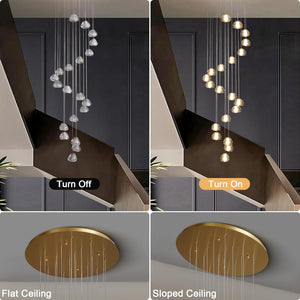 20-Light Gold Crystal Staircase Chandelier with Adjustable Height