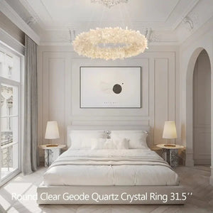 24 - 47 Inch Round Clear Geode Quartz Crystal Ring Pendant Light Modern Chandelier for Living Room - Arialamps
