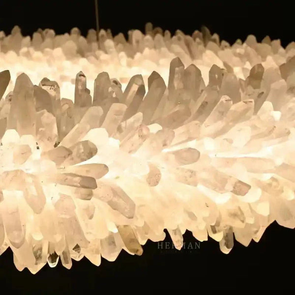 24 - 47 Inch Round Clear Geode Quartz Crystal Ring Pendant Light Modern Chandelier for Living Room - Arialamps