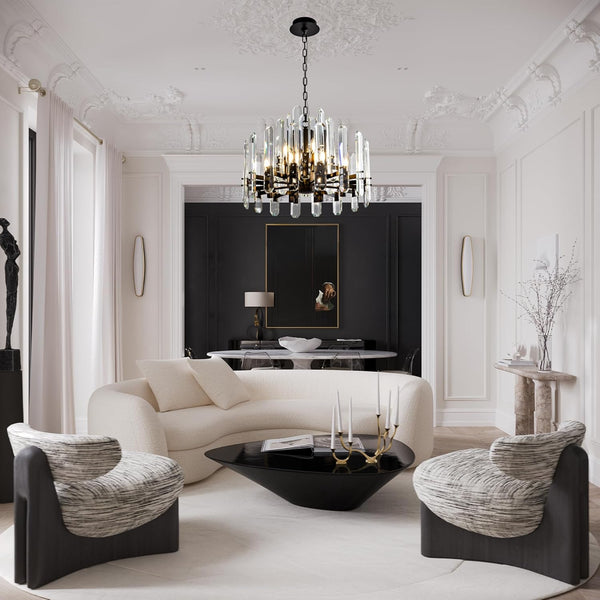 24" Black Modern Crystal Chandelier with Adjustable Height