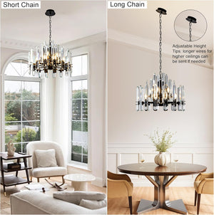 24" Black Modern Crystal Chandelier with Adjustable Height