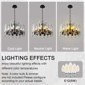 24" Black Modern Crystal Chandelier with Adjustable Height