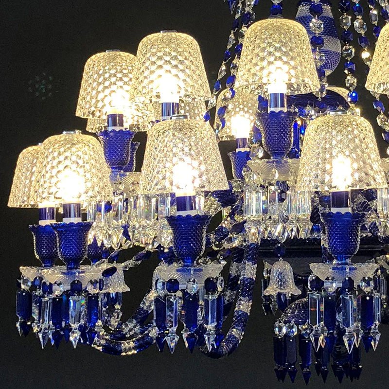 24 Lights Chandelier Blue & Clear Crystal Lighting - Arialamps