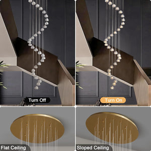 30-Light Gold Crystal Staircase Chandelier with Adjustable Bubble Shades