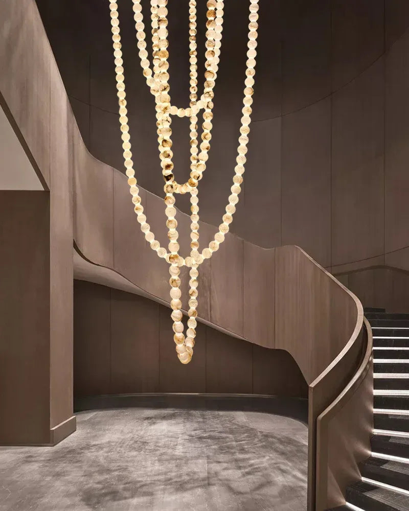 Modern LED Natural Alabaster Globes Beads Hanging Chandelier Indoor Lighting Fixture Modern Pendant lamp