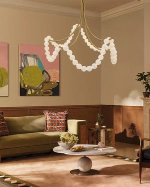 Cluster String Alabaster Beads Semi Flush Chandelier in Brass & Black Metal Rod American chandelier