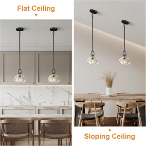 7" Black Glass Modern Pendant Light with Adjustable Height and Included E12 Bulb