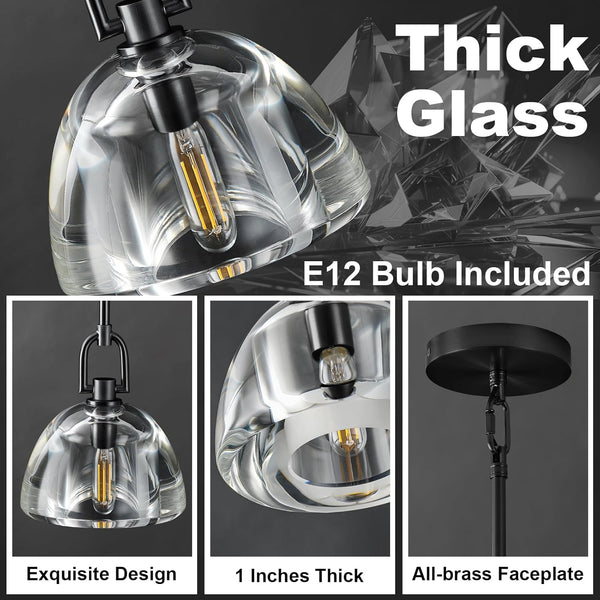 7" Black Glass Modern Pendant Light with Adjustable Height and Included E12 Bulb