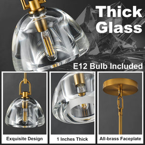 7-inch Glass Brass Pendant Light with Adjustable Height – 2 Pack