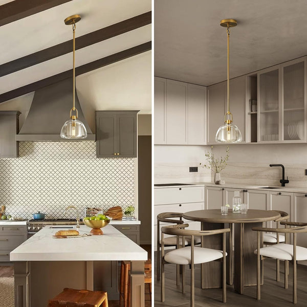 7-inch Glass Brass Pendant Light with Adjustable Height – 2 Pack