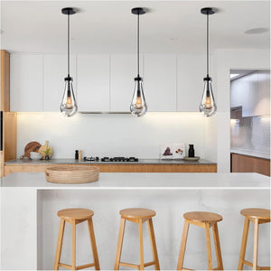Modern Nickel Pendant Light, Raindrop Hanging Light Fixtures for Kitchen Island, Indoor Crystal Ceiling Light Fixtures with Clear Solid Crystal Raindrop for Living Room Hallway