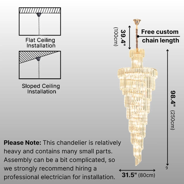 Large Villa Entrance Gold Crystal Lighting Fixtures