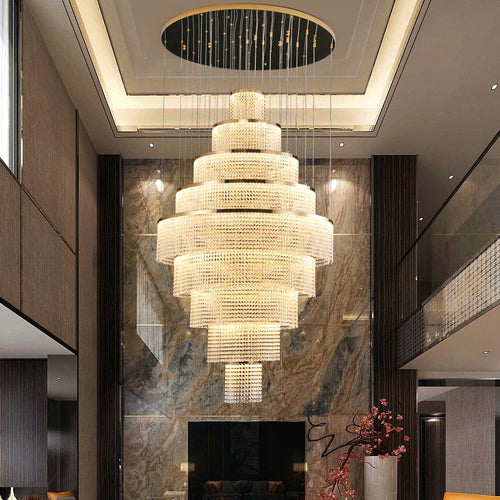 Large Modern Gold Crystal Chandelier For HighCeiling