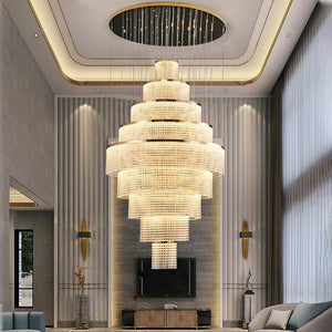 Large Modern Gold Crystal Chandelier For HighCeiling