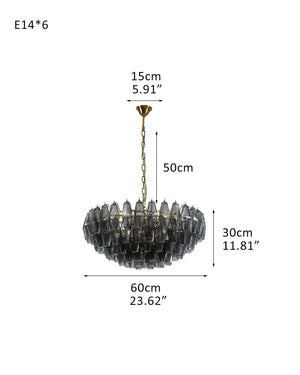 Modernist Chandelier ceiling brass satin frame decor for sitting room | Purple Blown Glass D60*H30CM D23.62"*H11.81" Smoky American Vintage chandelier lamp