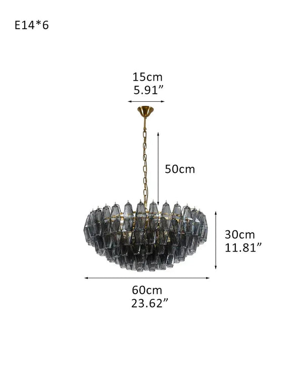 Modernist Chandelier ceiling brass satin frame decor for sitting room | Purple Blown Glass D60*H30CM D23.62"*H11.81" Smoky American Vintage chandelier lamp