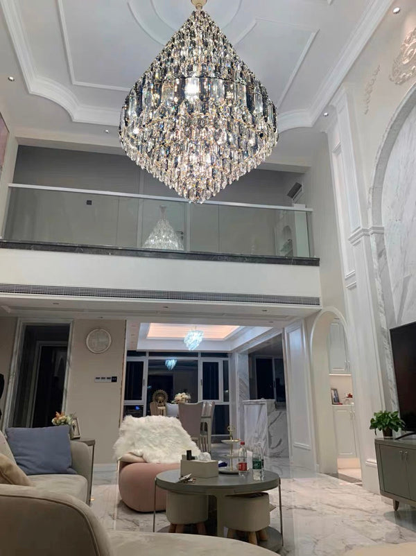 Luxury Multi-tiered Honeycomb Crystal Chandelier for High Ceiling