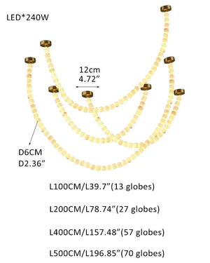 Modern LED Natural Alabaster Globes Beads Hanging Chandelier Indoor Lighting Fixture 167 globes-L100+L200+L400+L500CM L40"+L80"+L157"+L197" Brass + White Modern Pendant lamp