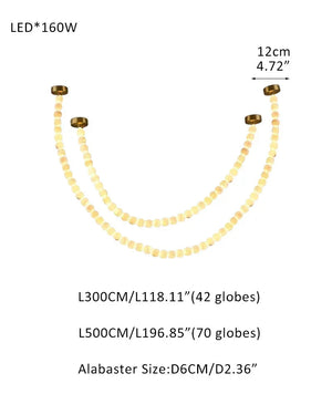 Modern LED Natural Alabaster Globes Beads Hanging Chandelier Indoor Lighting Fixture 112 globes-L300+L500CM L118"+L197" Brass + White Modern Pendant lamp