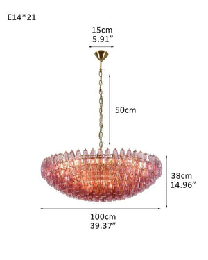 Modernist Chandelier ceiling brass satin frame decor for sitting room | Purple Blown Glass D100*H38CM D39.37"*H14.96" Purple American Vintage chandelier lamp