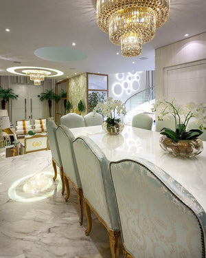 Extra Large Gold Flush Mount Crystal Light Round 3-layers Decorative Living Room/Dining Room Light Fixture