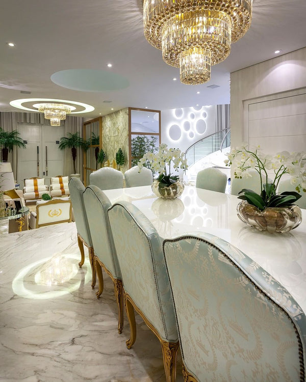 Extra Large Gold Flush Mount Crystal Light Round 3-layers Decorative Living Room/Dining Room Light Fixture