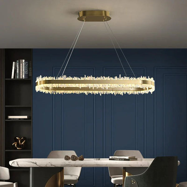 Rose Rock Crystal Oval Chandelier Elegant Lighting Fixtures