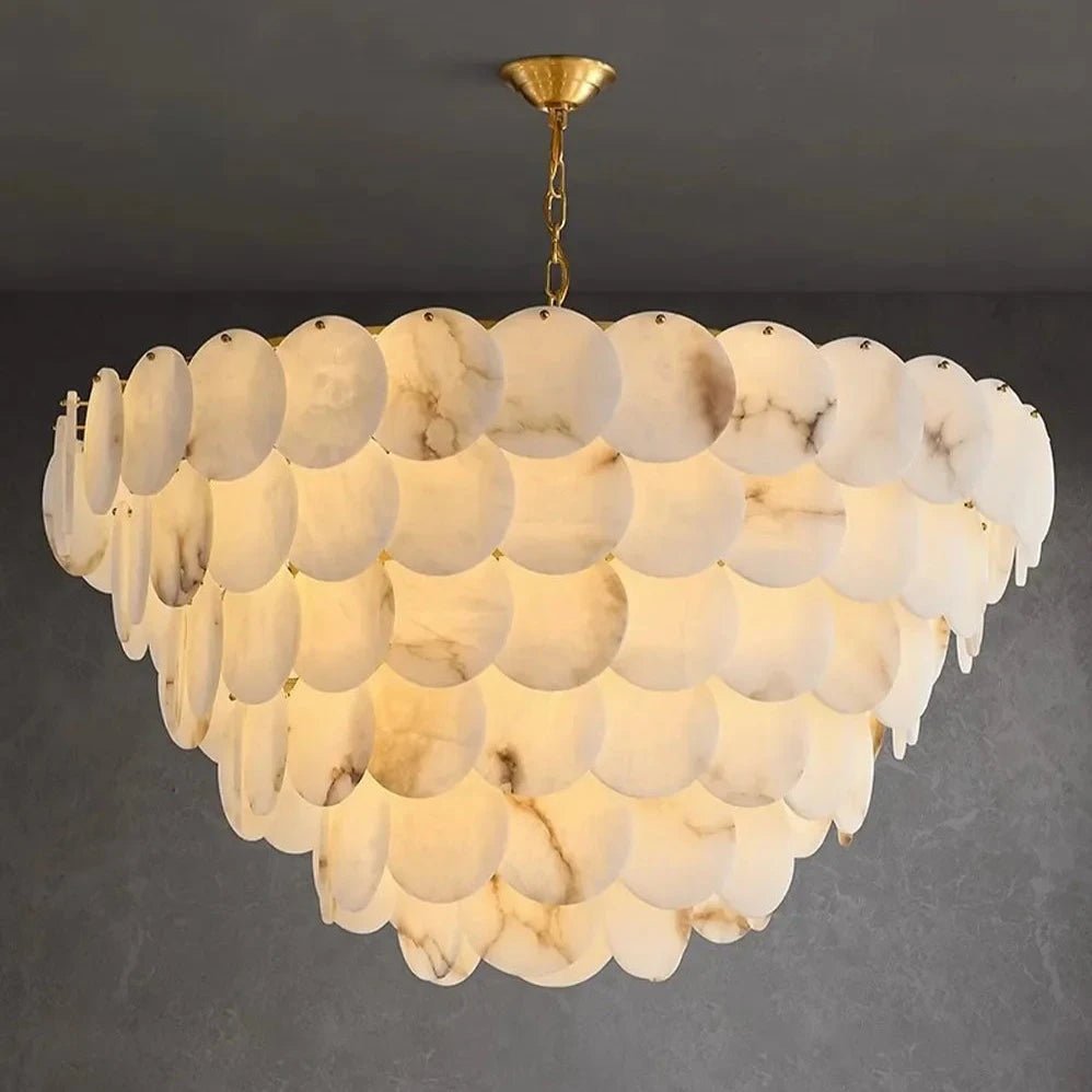 Noah Multi - Layer Natural Alabaster Round Modern Chandelier 35''/43'' - Arialamps