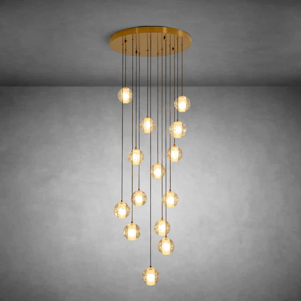 14-Light Gold Crystal Staircase Chandelier