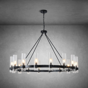 Wagon Wheel Chandelier with Glass Shades