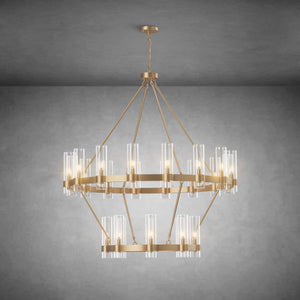 Two-Tier Wagon Wheel Chandelier with Glass Shades