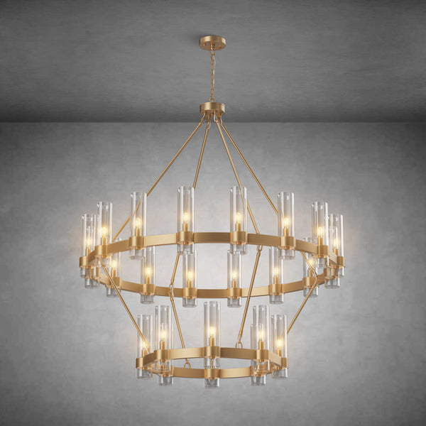 Two-Tier Wagon Wheel Chandelier with Glass Shades