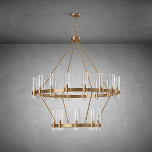 Two-Tier Wagon Wheel Chandelier with Glass Shades