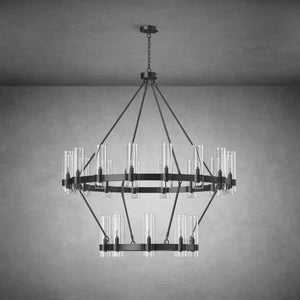 Two-Tier Wagon Wheel Chandelier with Glass Shades