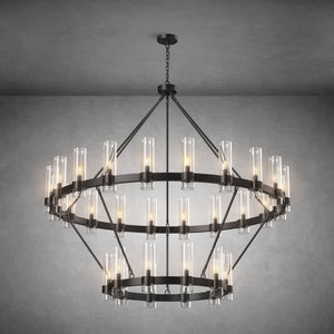 Two-Tier Wagon Wheel Chandelier with Glass Shades