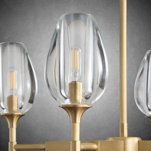 Gold 4-Light Farmhouse Chandelier with Crystal Shades for Dining Room