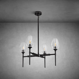 Gold 4-Light Farmhouse Chandelier with Crystal Shades for Dining Room