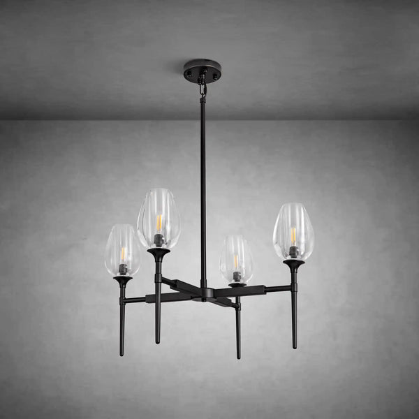 Gold 4-Light Farmhouse Chandelier with Crystal Shades for Dining Room