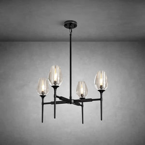 Gold 4-Light Farmhouse Chandelier with Crystal Shades for Dining Room