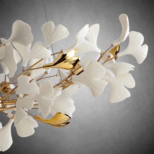 Branch Chandelier White Ceramic Ginkgo Leaf Chandeliers