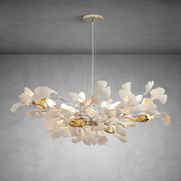 Branch Chandelier White Ceramic Ginkgo Leaf Chandeliers