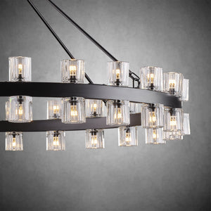 Round Brass Crystal Wagon Wheel Chandelier