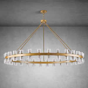 Round Brass Crystal Wagon Wheel Chandelier