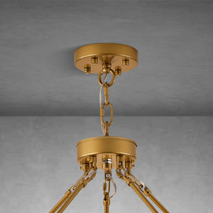 Round Brass Crystal Wagon Wheel Chandelier