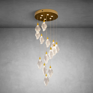 Silver Bionic Leaf 20-Light LED Chandelier for High Ceilings