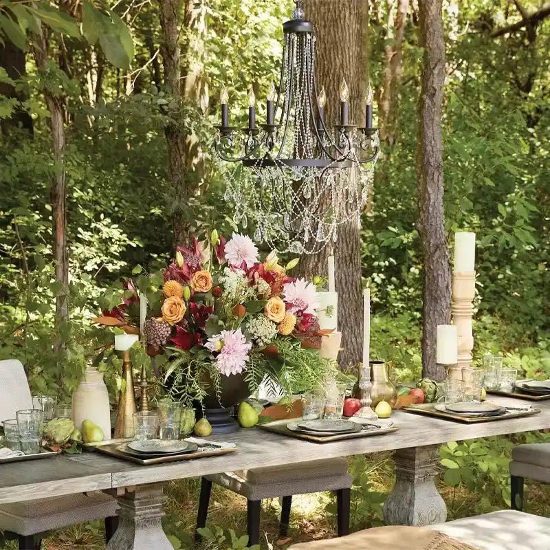 Affordable French Vintage Iron Crystal Pendant Candle Chandelier for Living Room / Restaurant / Cafe / Hotel lobby - Arialamps