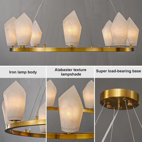 Alabaster 31.5" 8-Light Round Gold Chandelier with Adjustable Height
